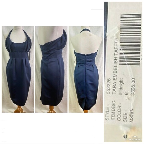 BADGLEY MISCHKA Tara Embellished Taffeta Halter Sheath Dress Satin Bodycon - Picture 1 of 16